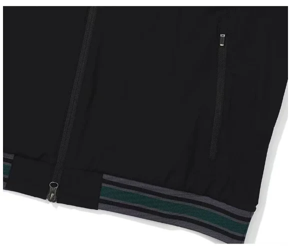 Malbon Men's Golf Zip Jacket - Breathable Sport Outerwear Black fabric and trim detail