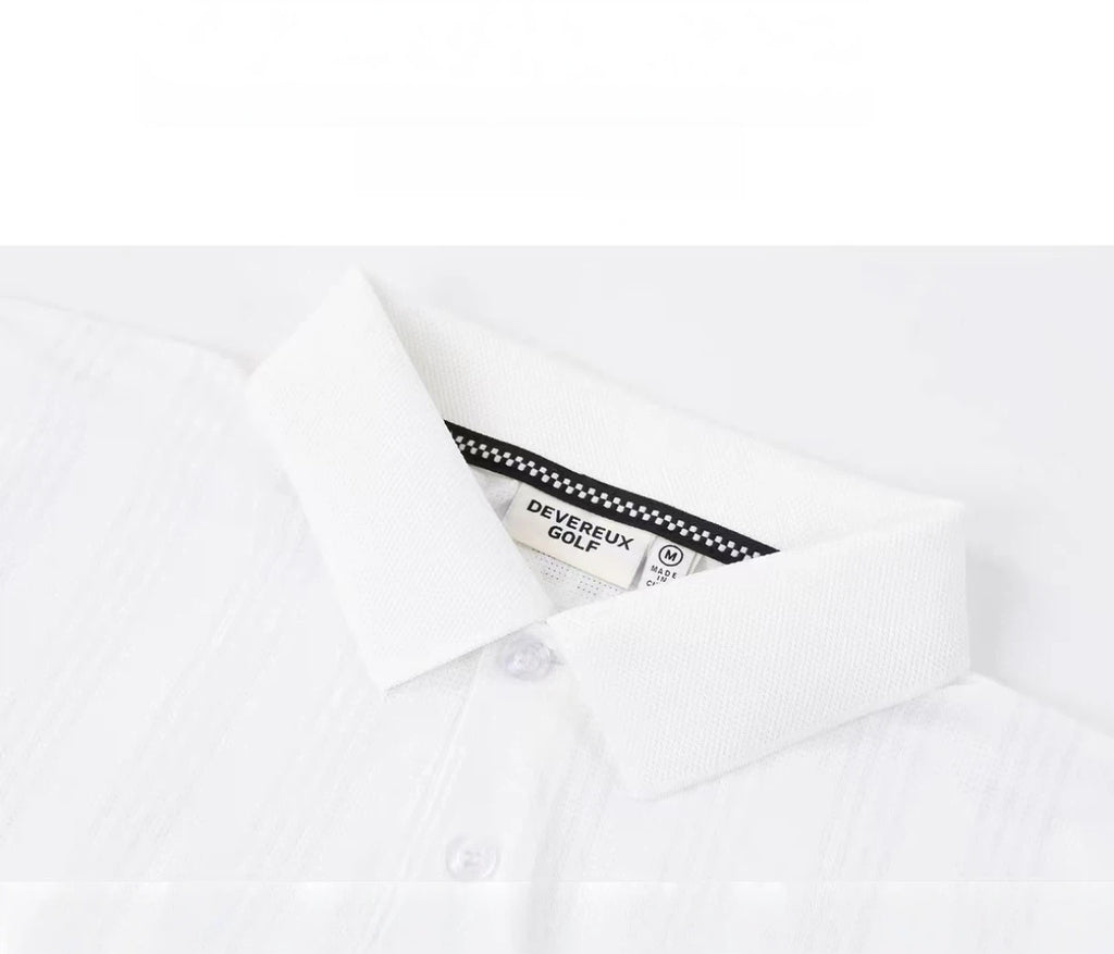 Devereux White golf polo collar detail