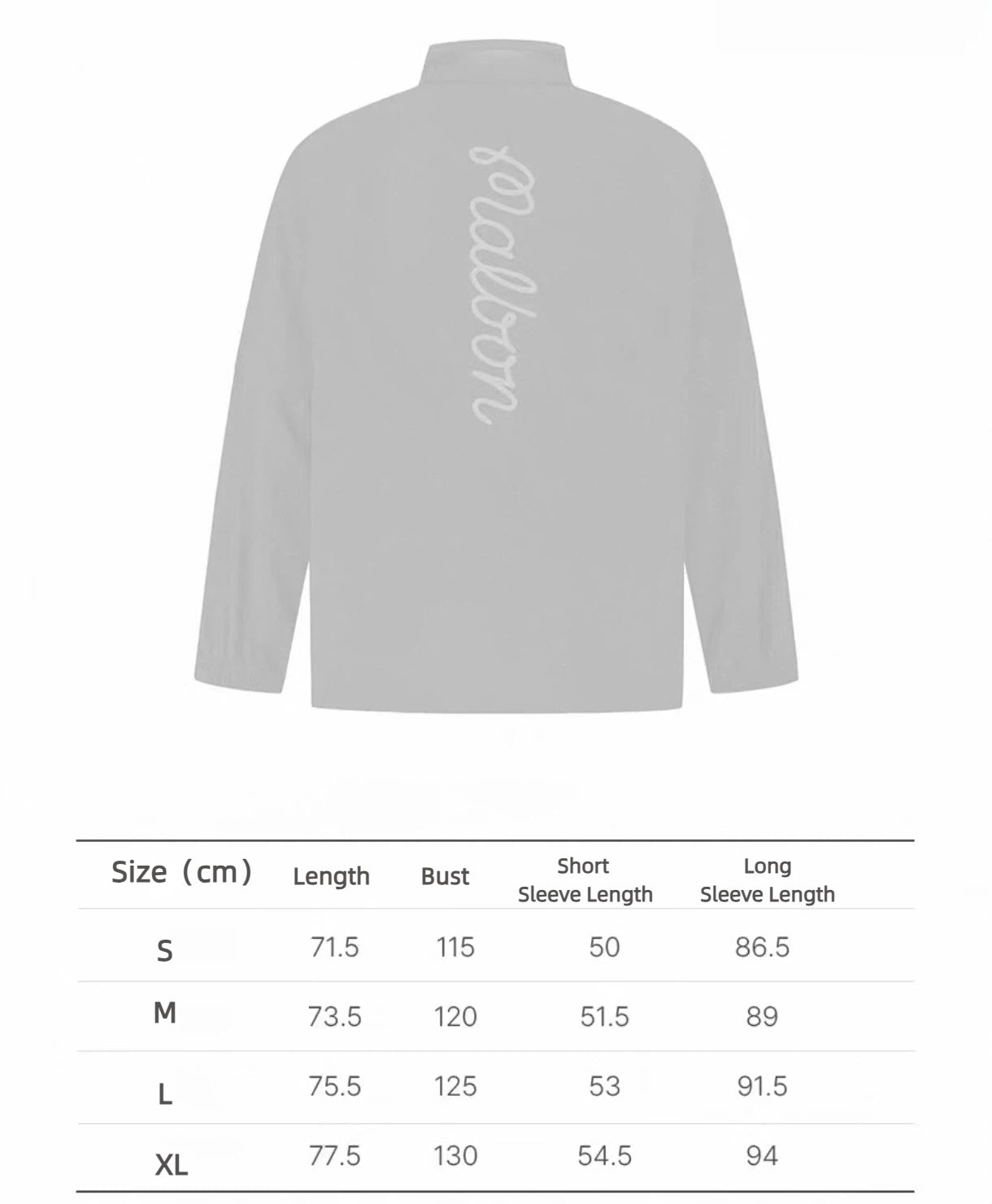 Malbon Studio Seoul Rain Jacket Black size chart