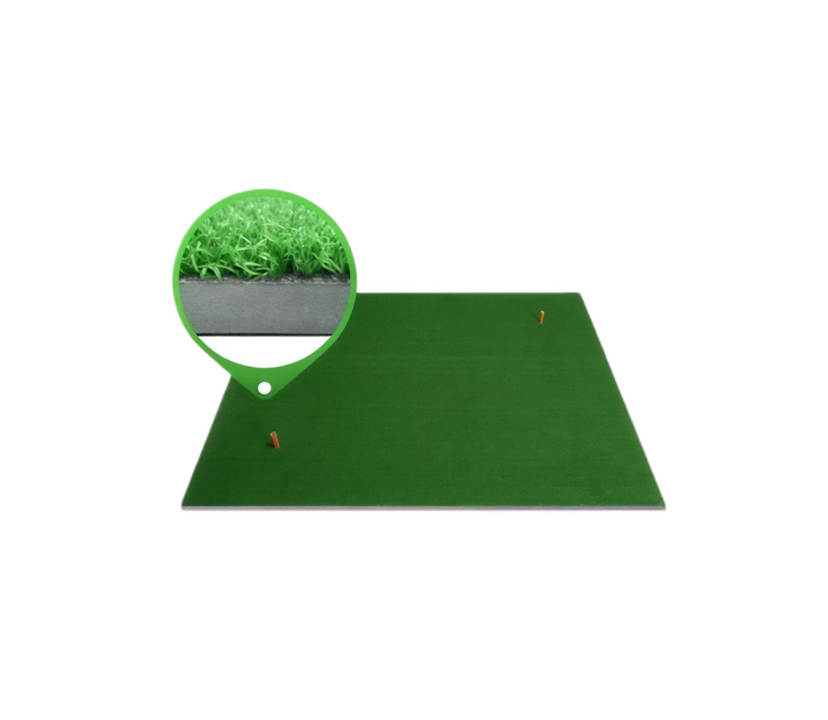 PGM 1.5x1.5m golf driving range mat DJD002 hero shot showing four corner tee holes