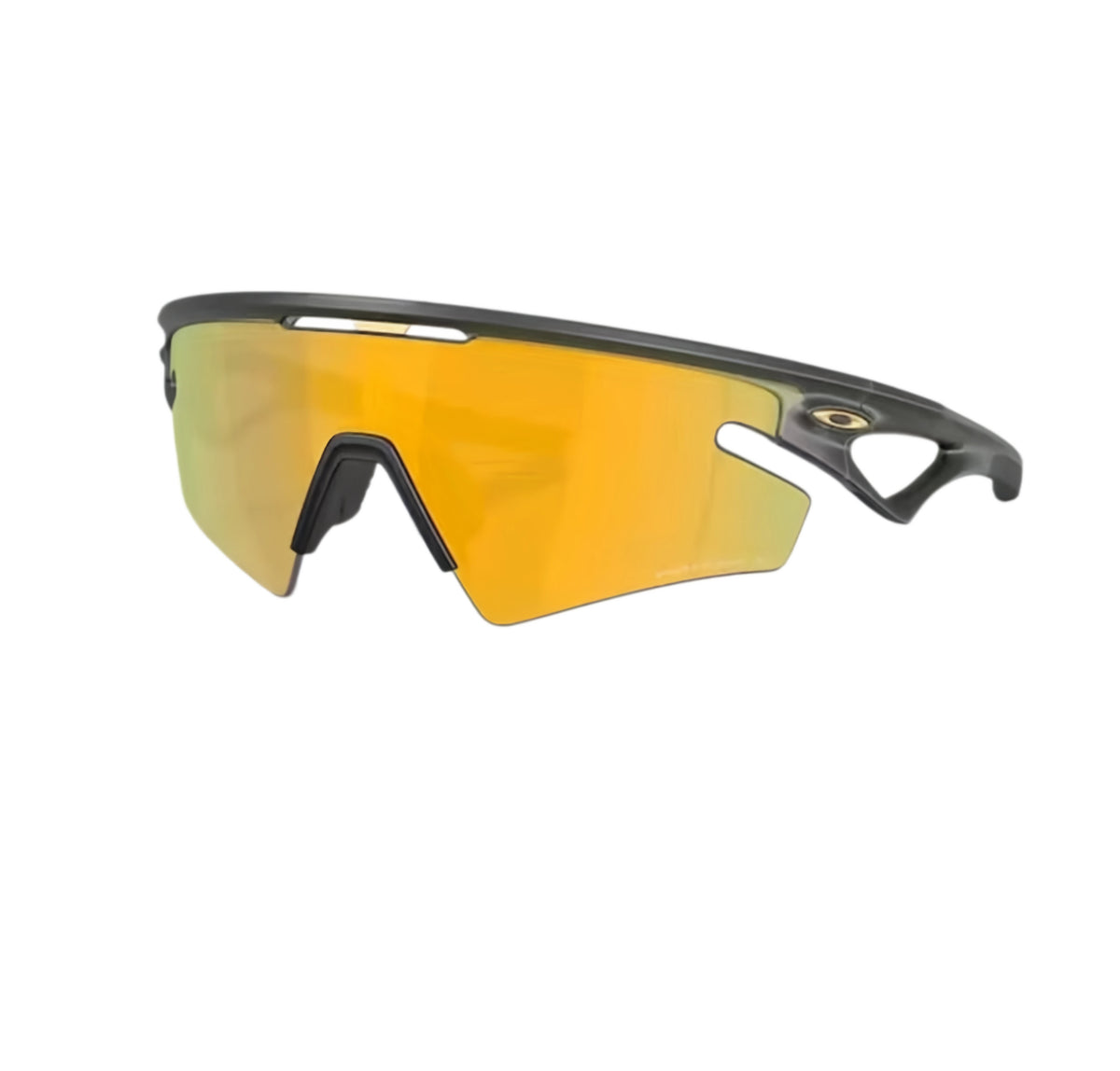Oakley Sphaera Strike sunglasses with black frame and gold-orange shield lens