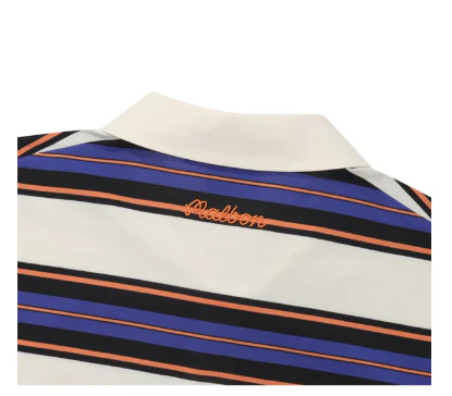 Malbon Golf Striped Polo Shirt Men Women Casual Sport Tee Blue fabric and trim detail