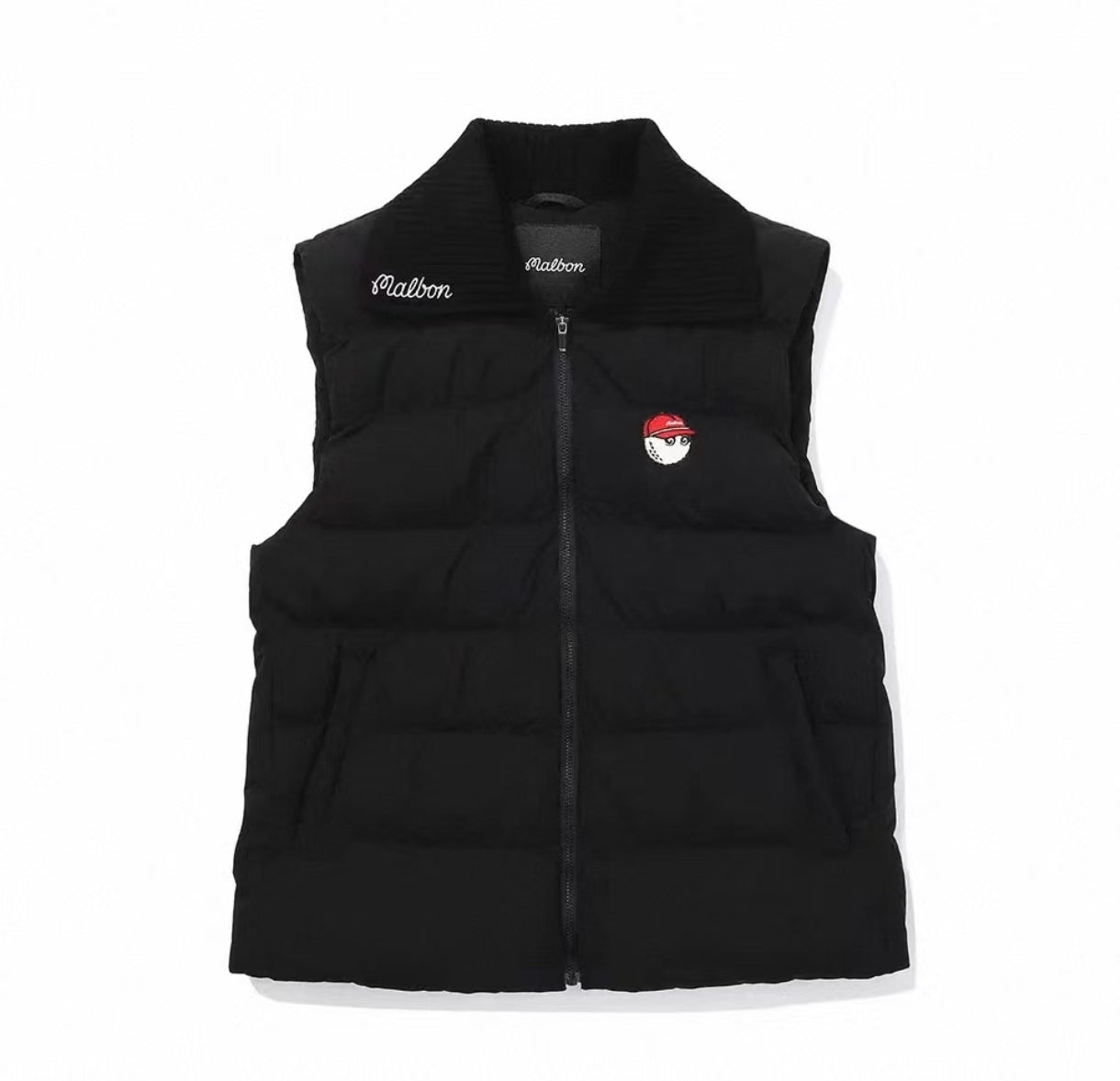 Malbon Golf Women’s Knit Collar Insulated Down Vest black front view