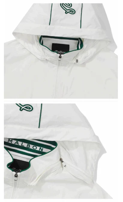 Malbon Men Golf Hooded Jacket Detachable Cap Casual Sport Outerwear 2025 White collar and logo detail