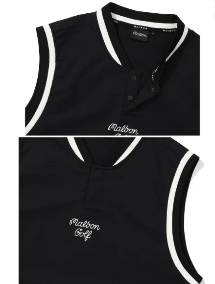 Malbon Men's Golf Vest - Casual Sport Sleeveless Outerwear Black collar and logo detail