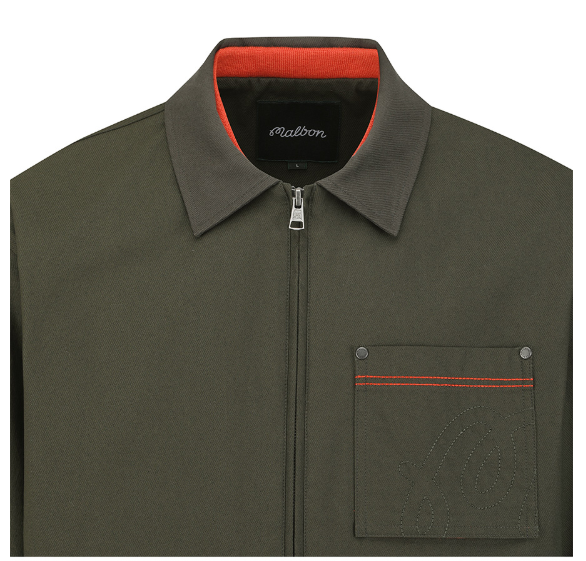 Malbon men Army green full-zip polo golf jacket upper detail