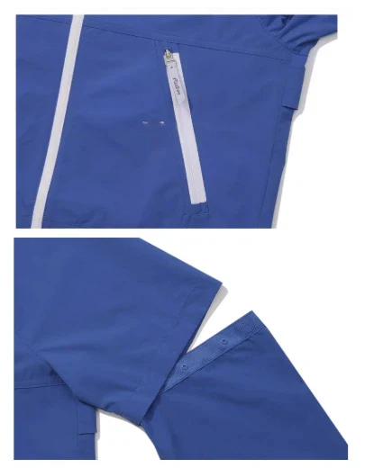 Malbon Women Golf Jacket Detachable Sleeve Hooded Windbreaker Blue sleeve and hem detail