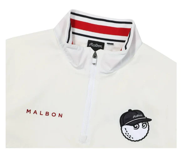 Malbon Men's Golf Jacket - Breathable Stretch Casual Outerwear White collar and logo detail