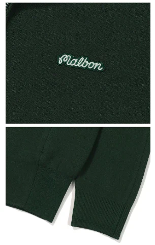 Malbon Women Golf Zip Jacket Casual Outerwear Green women's golf zip jacket collar and logo detail