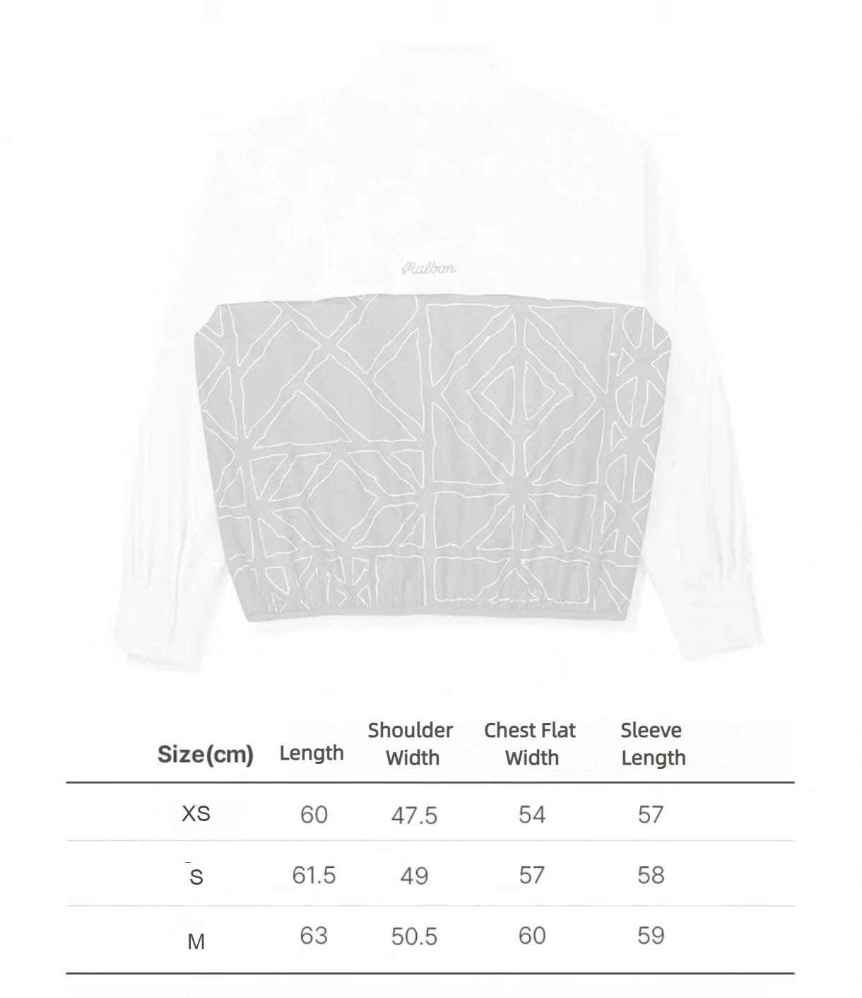 Malbon Rosa Pullover letter size chart