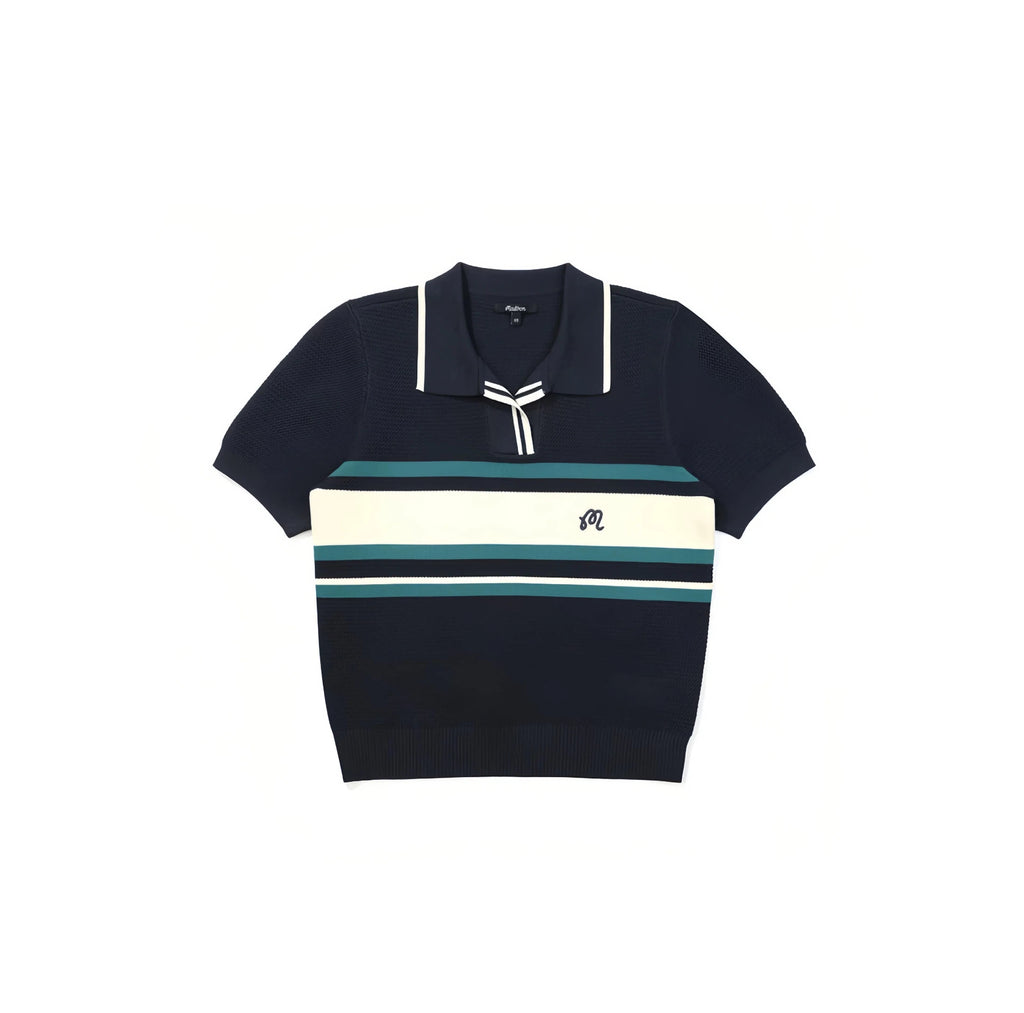 Malbon Women's Knit Golf Polo Navy Blue golf polo detail view