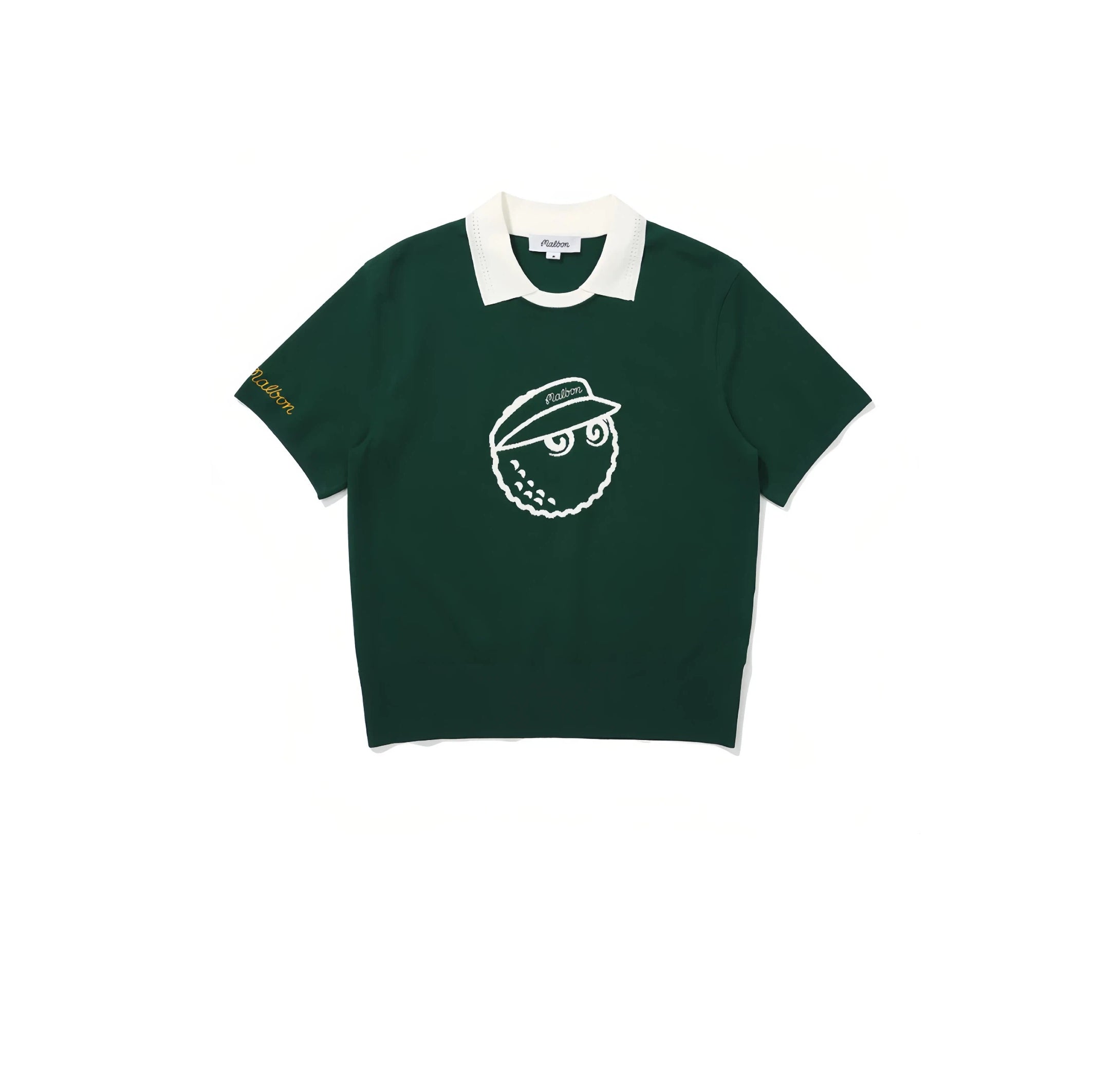 Malbon women knit casual golf polo in dark green front view