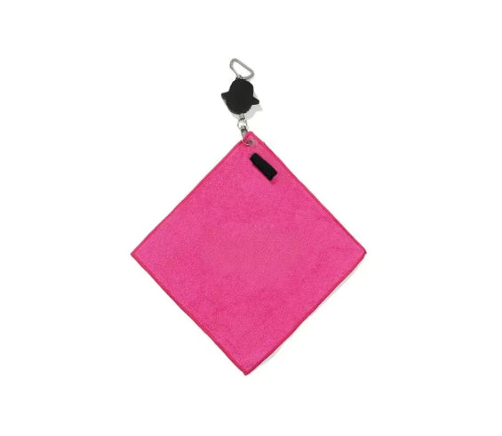 Malbon Microfiber Golf Towel with Clip — clipped to a golf bag