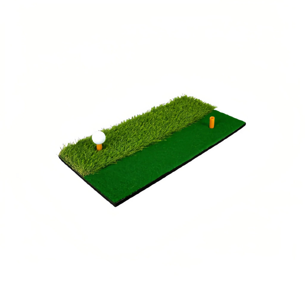 Portable golf swing mat alternate angle showing nylon fairway turf surface
