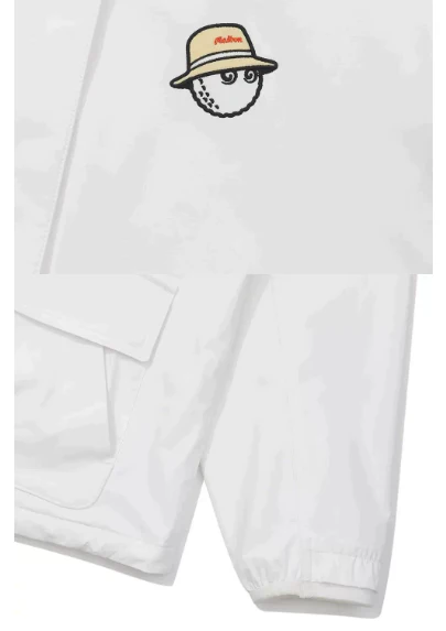 Malbon Women Golf Windbreaker Jacket Zip Hooded 2026 White fabric and trim detail