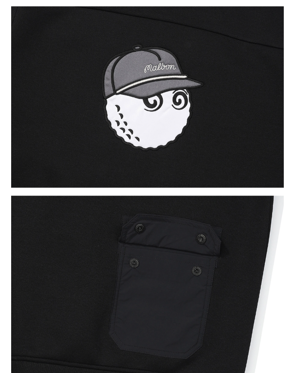 Malbon Golf Men’s Stand Collar Full-Zip Fleece Jacket black back logo and pocket detail