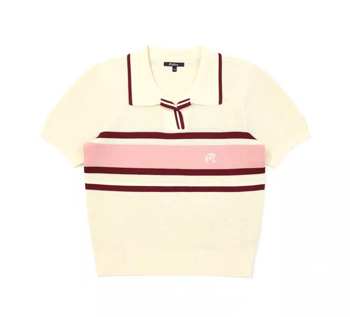 Malbon Women's Knit Golf Polo Beige golf polo front view
