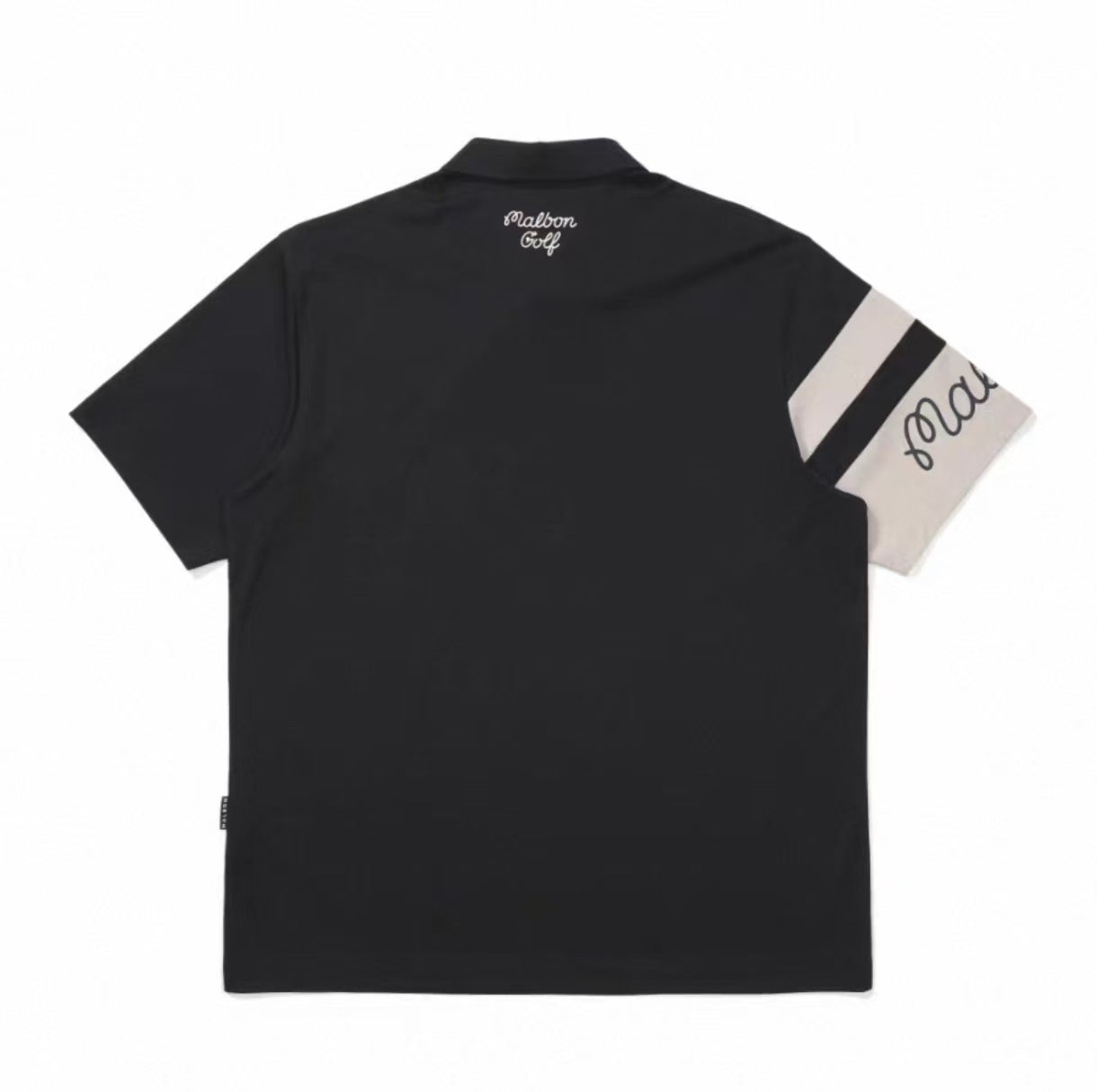 Malbon men's lightweight cooling quick-dry golf polo shirt in Black, back view