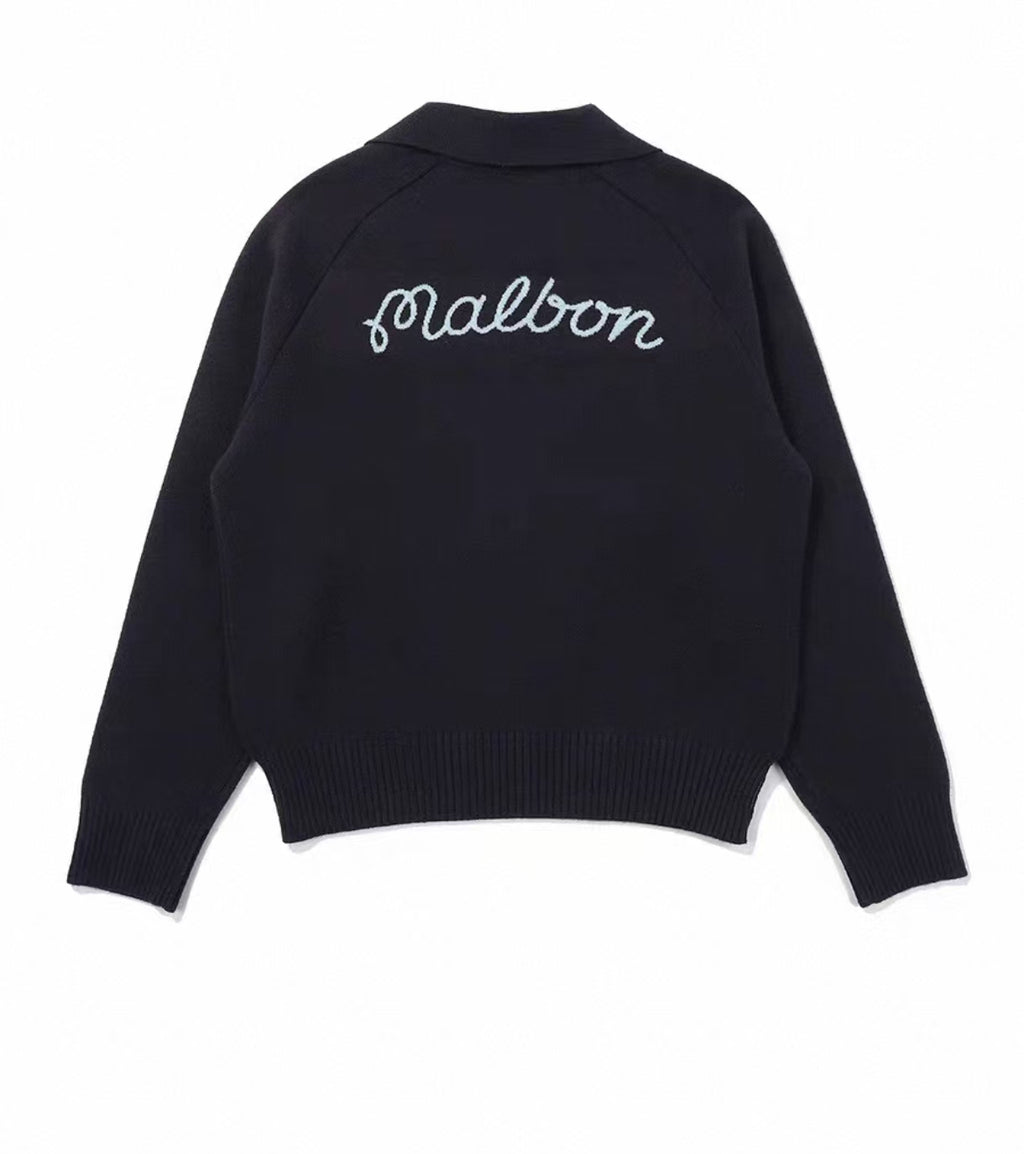 Malbon Women's Slim Fit Knit Long Sleeve Top Black knit golf long sleeve front view