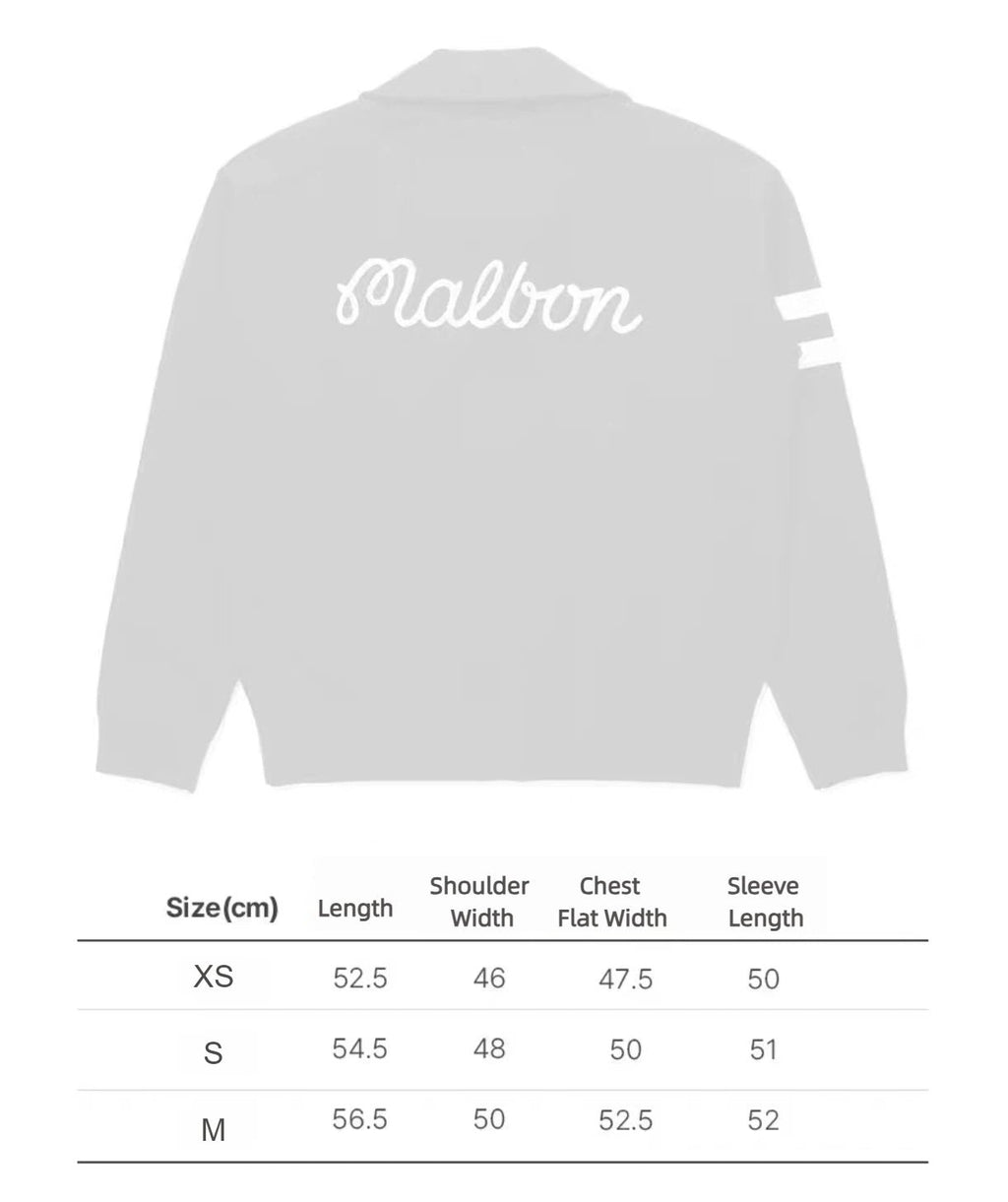 Malbon Preserve Yacht Club Women's Cardigan letter size chart