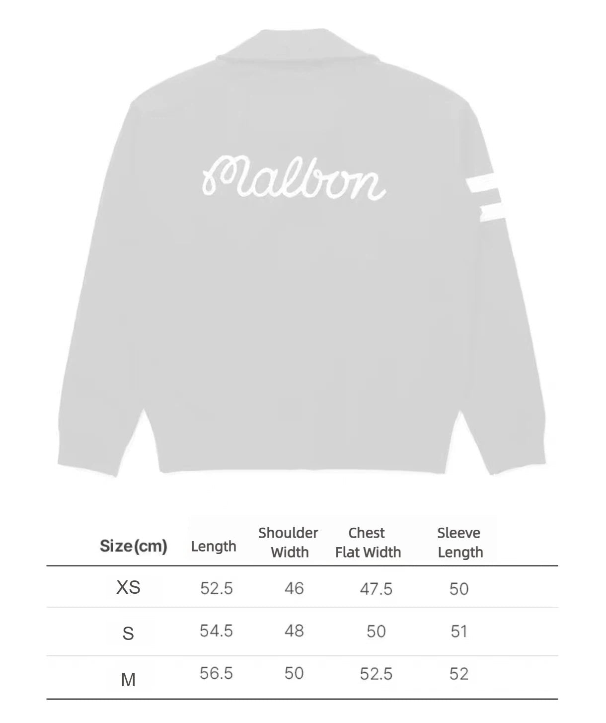 Malbon Preserve Yacht Club Women's Cardigan letter size chart