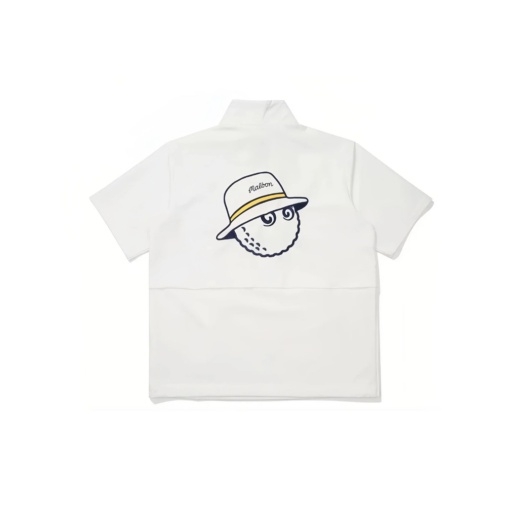 Malbon Men Golf Half Zip Stand Collar Shirt Summer Sport Tee White back view