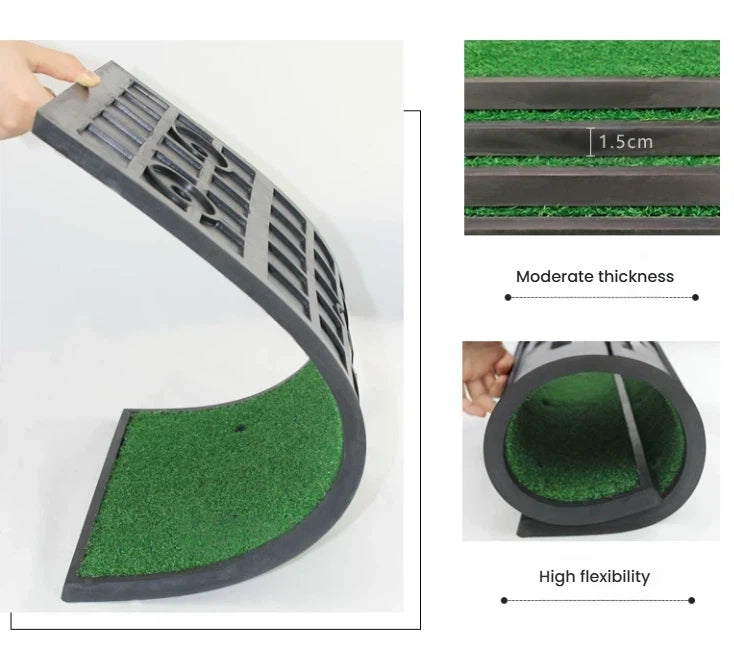 Golf swing practice mat 4-hole setup with rubber tee installed for driver practice