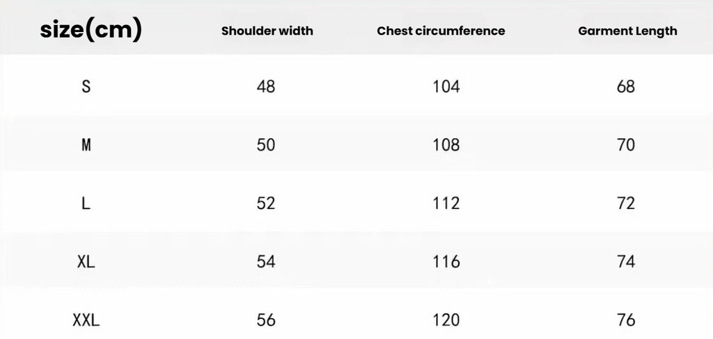 Devereux men’s size chart