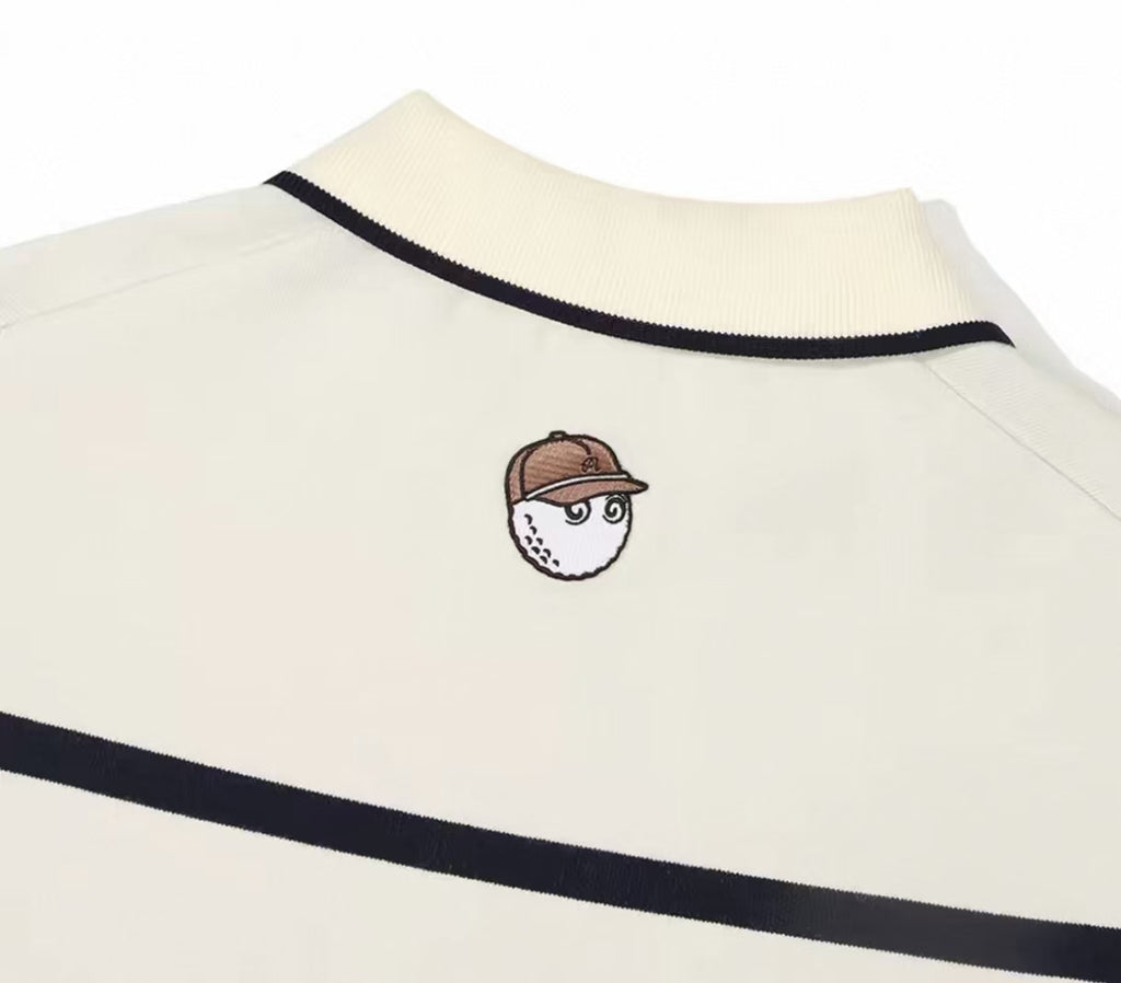 Malbon Women's Knit Golf Sweater Polo Apricot knit golf sweater polo collar and logo detail