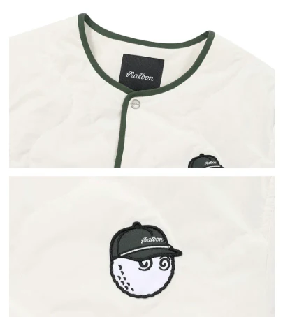 Malbon Men's Padded Winter Golf Jacket - Insulated Outerwear White collar and logo detail