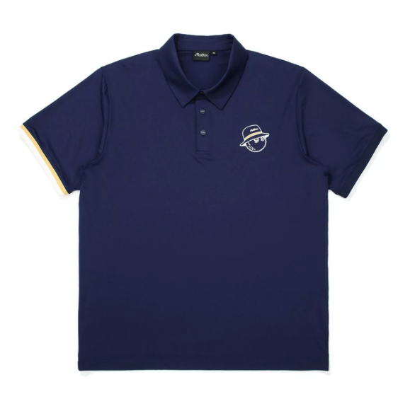 Malbon men's stretch quick-dry athletic golf polo in Navy - front view