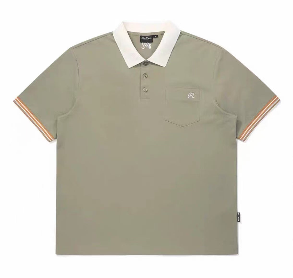 Malbon men's athletic contrast-collar golf polo shirt in Olive, front view