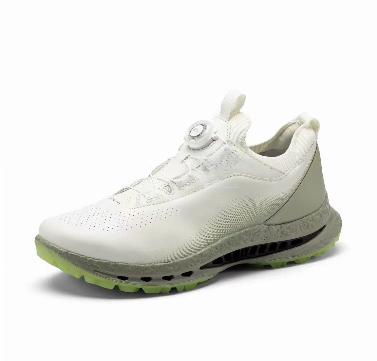 men’s 2026 cushioned golf shoes in White & Green, side profile