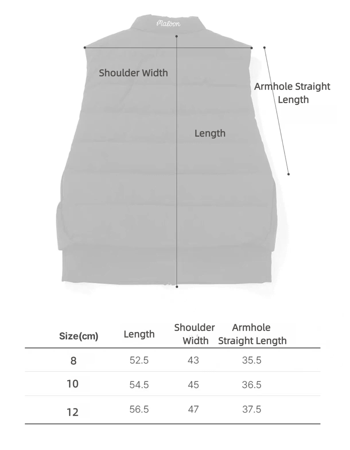 Malbon Golf Women’s Premium Duck Down Insulated Vest beige size chart