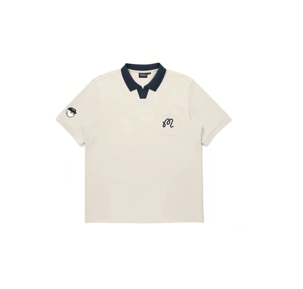 Malbon Men's Colorblock Golf Polo Shirt - Slim Fit Summer Tee Beige front view