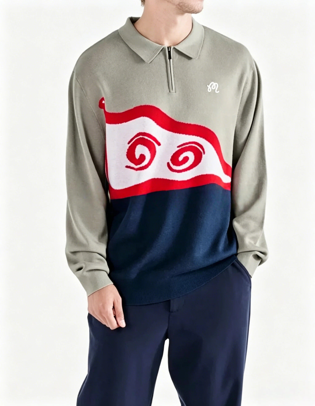 Malbon Burgee Sweater Seagrass Navy Seagrass Navy golf sweater front view