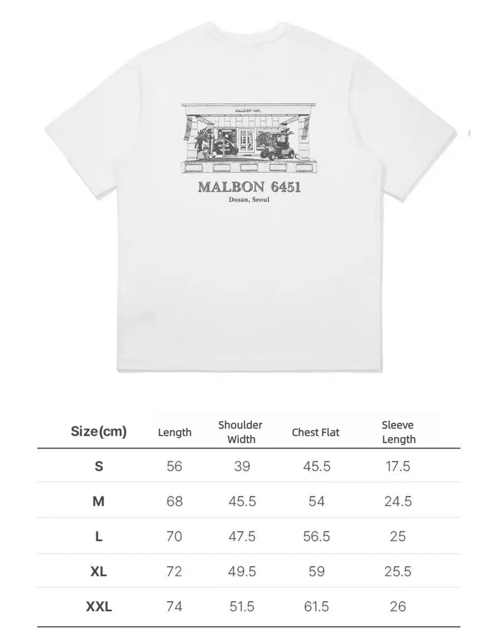 Malbon Dosan 645-1 Heavyweight Golf T-Shirt White size chart
