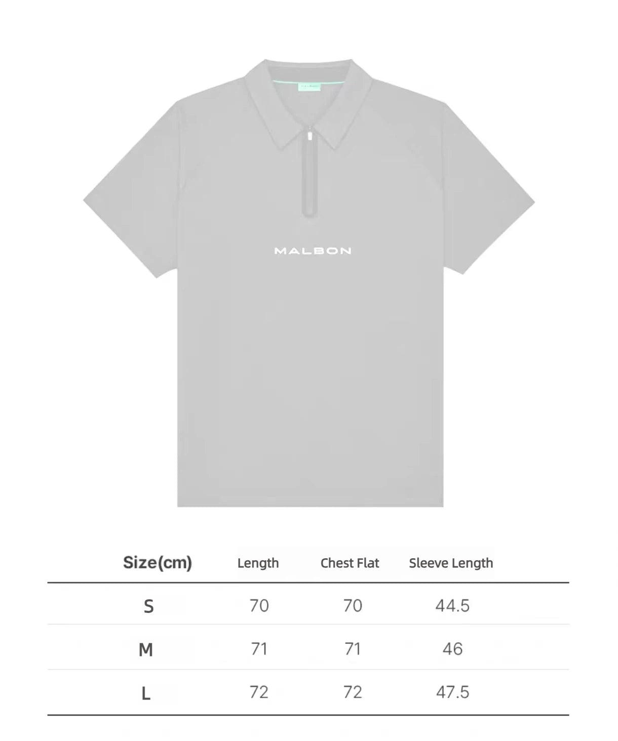 Malbon men's quarter-zip golf polo shirt Black size chart
