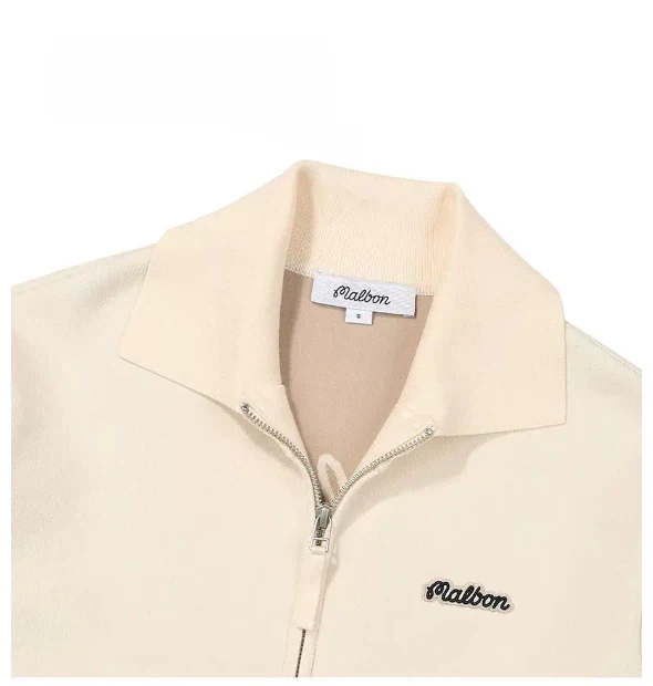 Malbon Women Golf Zip Jacket Casual Outerwear Beige women's golf zip jacket collar and logo detail