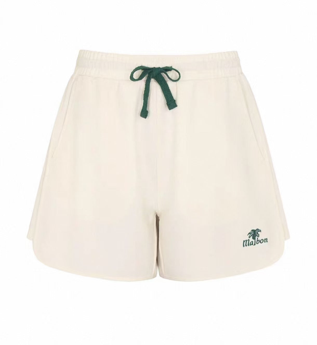 Malbon women's Elastic Waist Straight-Leg Golf Shorts in White, front view