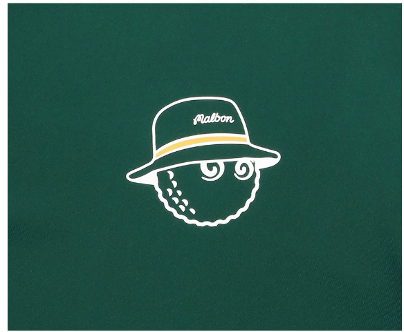 Malbon men's stretch quick-dry athletic golf polo in Green - chest graphic close-up