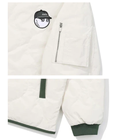 Malbon Men's Padded Winter Golf Jacket - Insulated Outerwear White fabric and trim detail