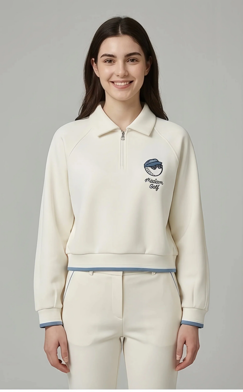 Malbon Women Golf Half Zip Sweatshirt Stand Collar Jacket 2025 women's half zip golf sweatshirt model-worn front view