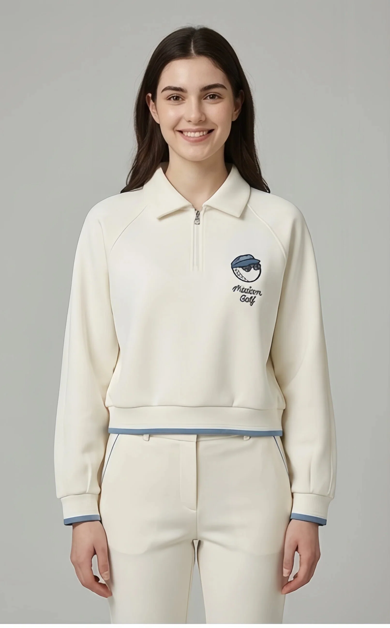 Malbon Women Golf Half Zip Sweatshirt Stand Collar Jacket 2025 women's half zip golf sweatshirt model-worn front view