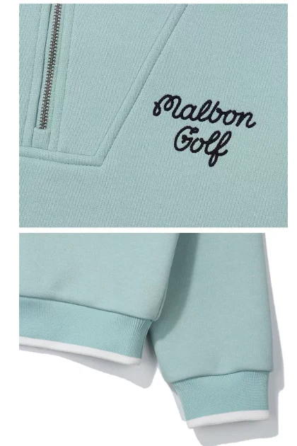 Malbon Women's Half Zip Sweatsuit Set - Embroidered Golf Outfit Mint Green fabric and trim detail