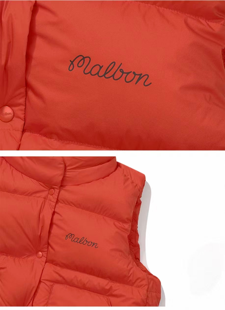 Malbon Golf Women’s Lightweight Thermal Down Vest orange back logo and chest detail