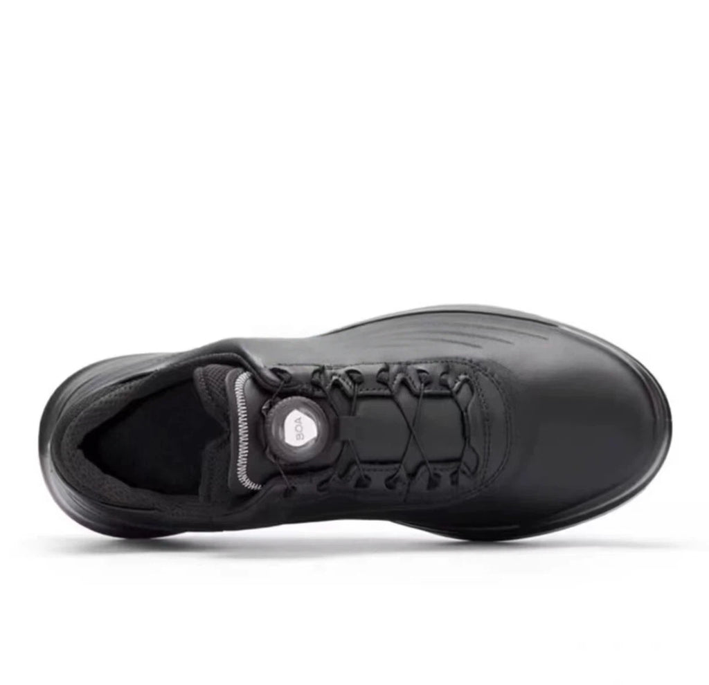 men’s waterproof leather golf shoes in Black, top view