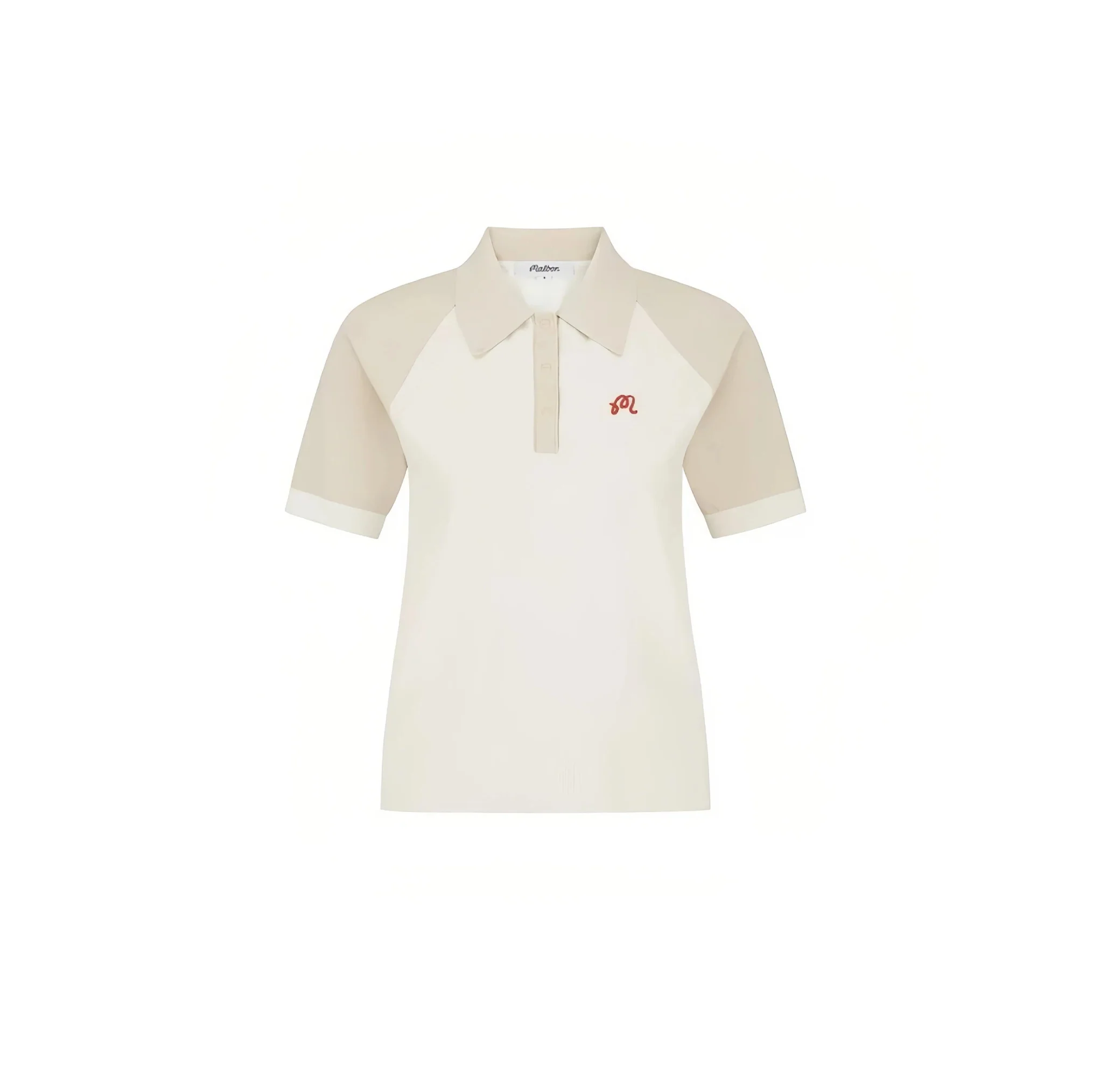 Malbon Women Golf Polo Shirt Colorblock Knit Tee 2026 Beige front view