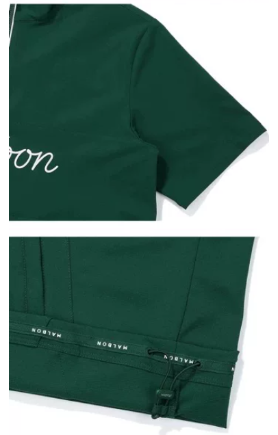 Malbon men half-zip stand collar golf polo placket and button close-up