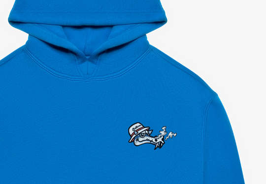 Malbon Unisex Dragon Graphic Heavyweight Golf Hoodie Blue hood and graphic detail